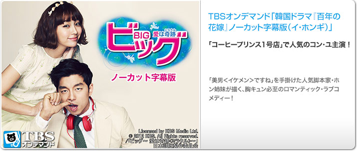 TBSオンデマンド「韓国ドラマ『ビッグ〜愛は奇跡<ミラクル>〜』 ノーカット字幕版(コン・ユ、イ・ミンジョン)」